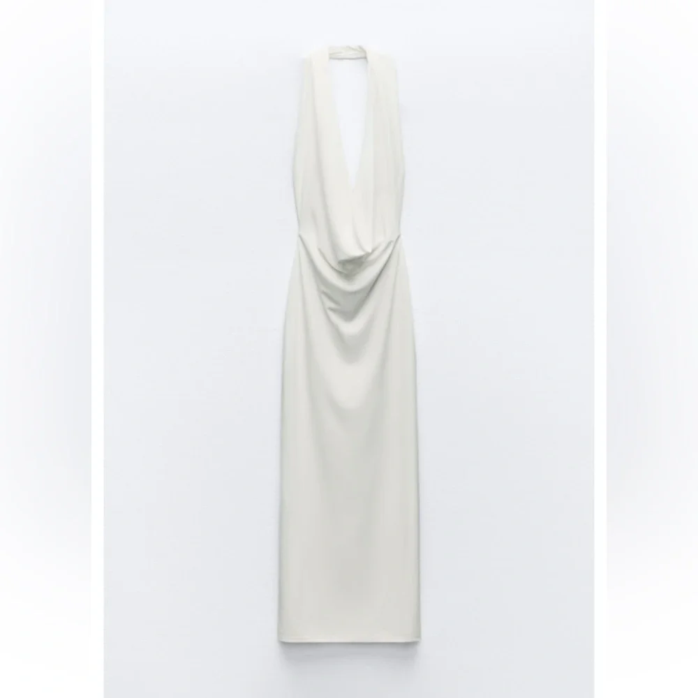 Zara Drapped Halter Dress in White - Picture 7 of 9